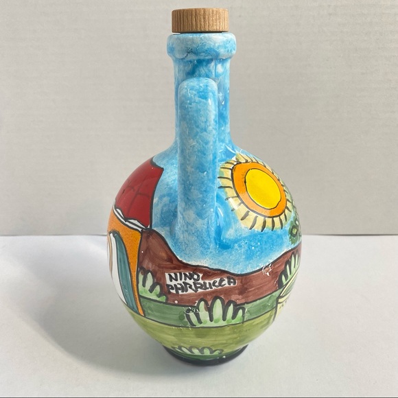 NINO PARRUCCA Hand Painted Ceramic Two Handle Oil Decanter Pitcher Made in Italy - Picture 9 of 13